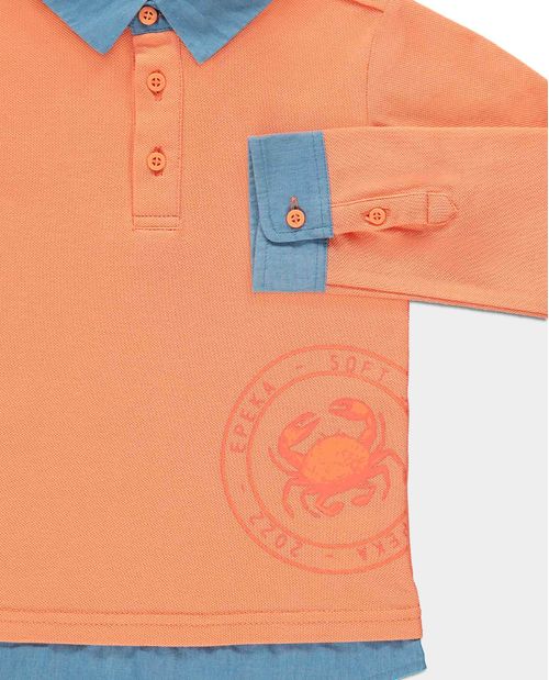 Camiseta Polo Manga Larga Naranja de Bebé Niño